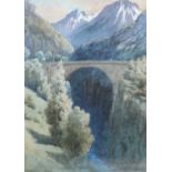 Axel Herman Haig (1835-1921) Swedish Pyrenees, the bridge spanning the gorge, on the Gavarnie road
