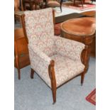 An Early-20th Century Mahogany Framed Liberty Style Chair, with Morris type upholstery (a.f.)