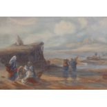 Attributed to Edward Duncan (1803-1882) Shrimpers Watercolour heightened with white, 31.5cm by 45cm