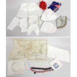 Assorted 19th and 20th Century Textiles comprising an unframed embroidered map of europe, 65cm by