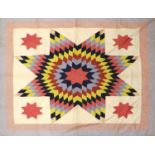 Circa 1890 American Star of Bethlehem or Lone Star Quilt, with a central large star incorporating