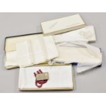 White Linen Table and Bed Sets in Original Boxes, comprising a Saks Fifth Avenue white linen