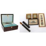 Assorted Needlework Accessories and Other Items, comprising a rosewood hinged sewing box with a blue