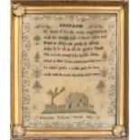 A Memorial Sampler Worked by Elizabeth Tatlock 1817, with a central verse worked in black cross-