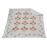 Circa 1900/1905 American Caroline Lily Quilt comprising sinuous and floral sprigs with orange flower