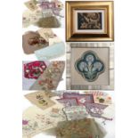 Assorted Mainly 20th Century Textiles and Ephemera, comprising five short panels of floral