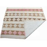 Circa 1890 Durham Strippy Quilt incorporating brown floral sprigged stripes with pink cotton diamond