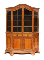 A Satinwood, Marquetry-Inlaid and Parquetry-Decorated Display Cabinet, late 19th century, the
