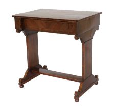 A Regency Mahogany, Satinwood-Banded and Rosewood-Crossbanded Pillar-End Writing Table, early 19th
