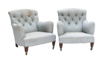 A Pair of Bridgewater Armchairs by Howard & Sons Ltd, early 20th century, recovered in pale blue