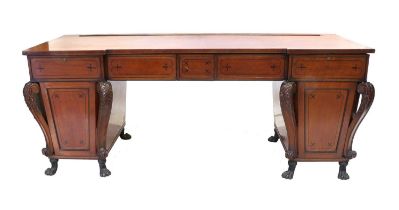 A Regency Mahogany and Ebony-Strung Sideboard, early 19th century, the top formerly fitted with a
