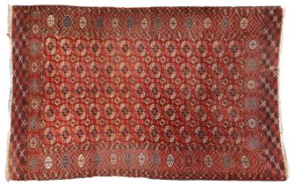 ~ Tekke Carpet Emirate of Bukhara, circa 1900 The madder field with five columns of quartered güls