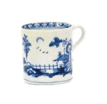 A Lowestoft Porcelain Coffee Can, circa 1765, painted in underglaze blue with a pagoda and long