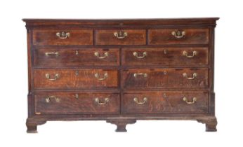 A George III Oak and Mahogany-Crossbanded Mule Chest, probably Lancashire, late 18th century, the