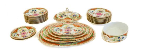 A Chamberlains Worcester Porcelain Dinner Service, circa 1810, painted in bright enamels with the
