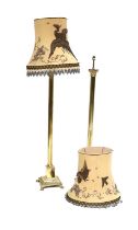 A Pair of Regency-Style Brass Corinthian Column Standard Lamps, 20th century, the leaf cast capitals