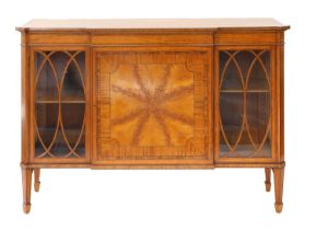 A Victorian Satinwood, Rosewood-Crossbanded and Ebony-Strung Breakfront Display Cabinet, early