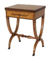 A Regency Satin Birch Foldover Card Table, early 19th century, the folding and pivoting top