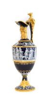 A Royal Worcester Porcelain "Limoges Enamel" Ewer, by Thomas Bott, 1875, of urn form with caryatid
