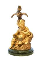 French School (19th century): A Gilt Bronze Figural Lamp Base, in Louis XVI style, as a young girl