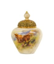 A Royal Worcester Porcelain Pot Pourri Vase and Cover, by Harry Stinton, 1912, of ovoid form,