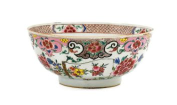 A Chinese Porcelain Bowl, Qianlong, painted in famille rose enamels with scrolls and flowers