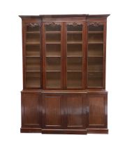 A Victorian Mahogany Breakfront Library Bookcase, 3rd quarter 19th century, the moulded cornice