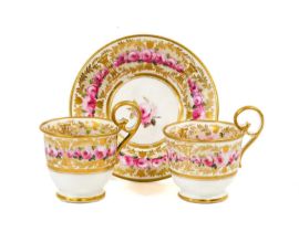 Two Nantgarw Porcelain Coffee Cups and One Saucer, circa 1818-20, painted in London, probably in the