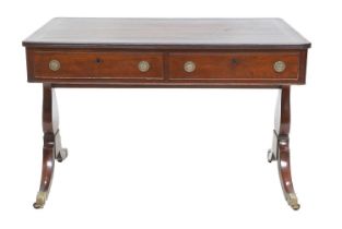 A Late George III Writing Table, early 19th century, with an inset dark brown and gilt leather
