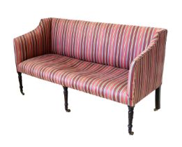 A Regency Three-Seater Sofa, early 19th century, recovered in pink, blue and yellow striped silk,