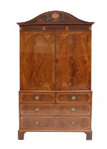 A George III Mahogany, Tulipwood-Banded, Crossbanded and Boxwood-Strung Linen Press, late 18th
