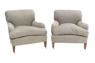 A Pair of Late 19th/Early 20th Century Howard-Style Feather-Filled and Deep-Seated Armchairs,