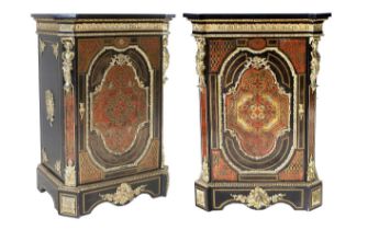 A Pair of French Louis XV-Style Ebonised, Red Tortoiseshell and Gilt Metal Mounted Boulle-Style