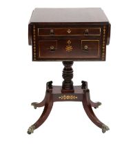 A Regency Rosewood and Brass-Inlaid Pedestal Occasional Table, early 19th century, with two small
