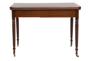 A Mahogany and Rosewood-Crossbanded Foldover Tea Table, circa 1820-30, the hinged leaf above a plain