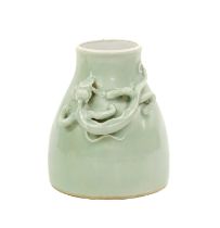 A Chinese Celadon-Glazed Porcelain Jar, in Yongzheng style, of domed circular form applied with a