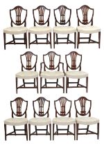A Set of Eleven (10+1) Hepplewhite Style Dining Chairs, late 19th century, recovered in cream and