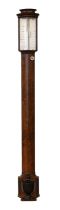 A Mahogany Bow Fronted Stick Barometer, signed Worthington & Allan, London, circa 1830, concealed