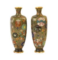 A Pair of Japanese Cloisonne Enamel and Gilt Vases, Meiji period, of square section baluster form