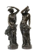 French School (19th century): A Pair of Bronze Figures of a Classical Youth and Maiden, from a set