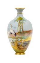 A Royal Worcester Porcelain Vase, by Walter Powell, circa 1910, of ovoid form with flared neck,