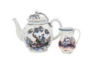 A John & Jane Pennington Liverpool Porcelain Teapot and Cover, circa 1780, printed in underglaze