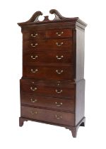 A George III Mahogany and Oak-Lined Chippendale-Style Chest on Chest, late 18th century, the
