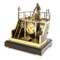 A Rare French Gilt and Patinated Metal Automation Quarter Deck Striking Clock, signed Guilmet,