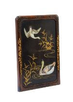 A Japanese Mother-of-Pearl and Stone-Inlaid Gilt and Painted Lacquer Table Screen, Meiji period,