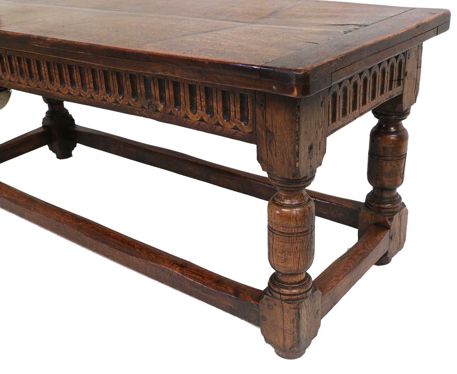 An Early 18th Century Joined Oak Refectory Dining Table, of two-plank construction with cleated ends - Image 3 of 4