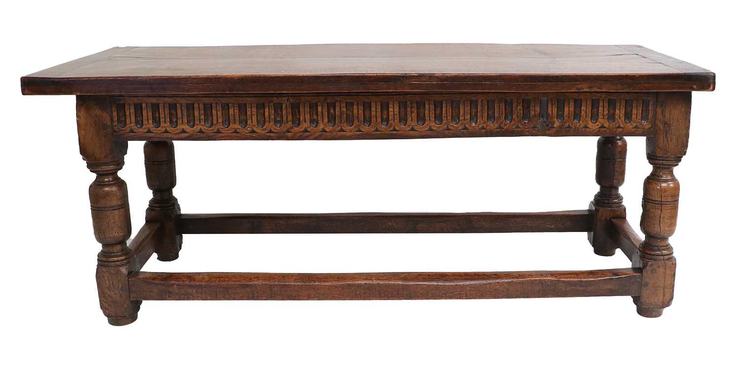 An Early 18th Century Joined Oak Refectory Dining Table, of two-plank construction with cleated ends - Image 2 of 4