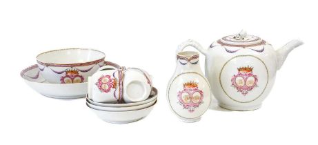 A Chinese Porcelain Wedding Tea Service, Qianlong, painted in famille rose enamels and gilt with two