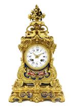 A French Ormolu and Porcelain Mounted Striking Mantel Clock, signed Raingo Freres, Paris, circa