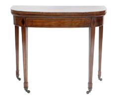 A Regency Plum Pudding Mahogany and Ebony-Strung D-Shape Card Table, early 19th century, the